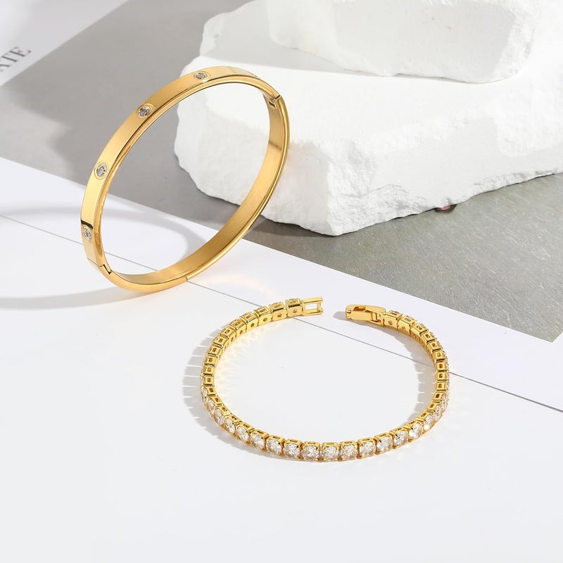Jade cabbage Store Gold Bracelets for Women 18K Gold Plated Love Friendship Bracelet With Cubic Zirconia Cuff Bangle Jewelry Set Witness the Gift of Love - Image 3